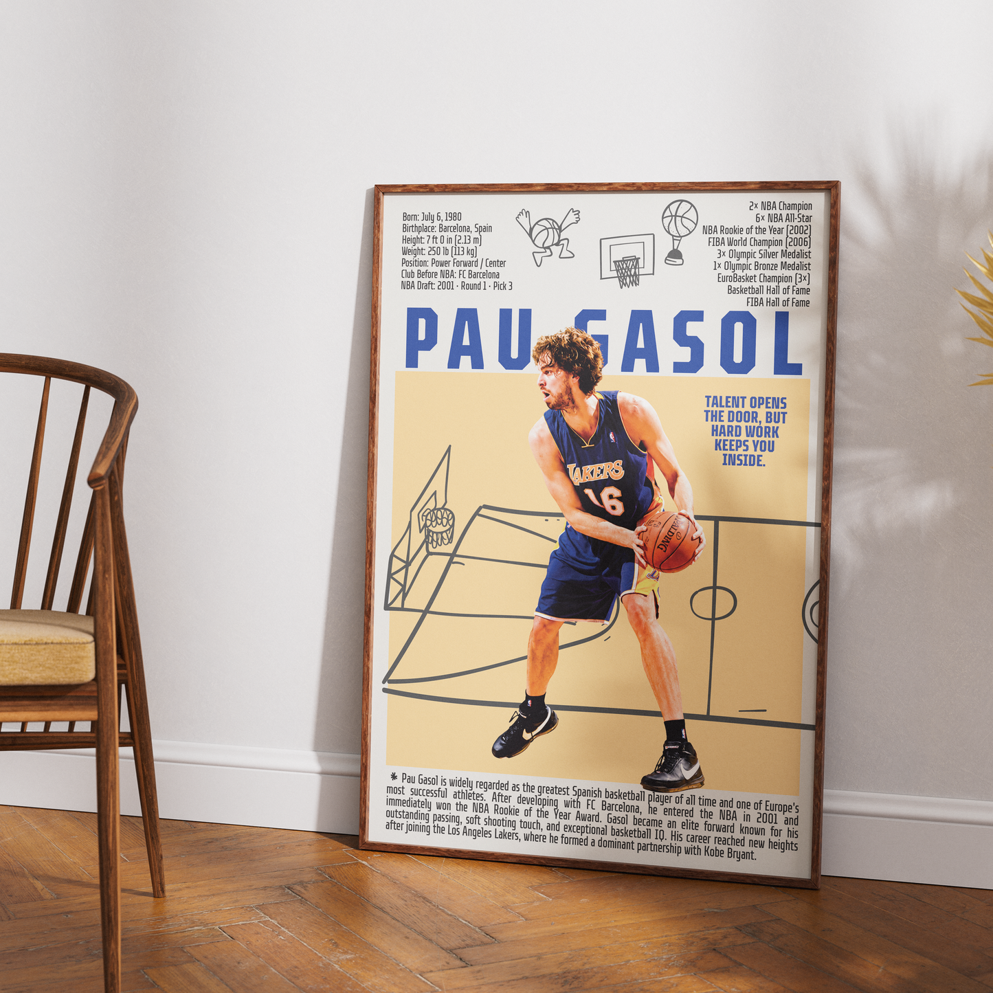 Pau Gasol basketball poster — LA Lakers Spain 2x NBA champion humanitarian minimalist wall art print UK