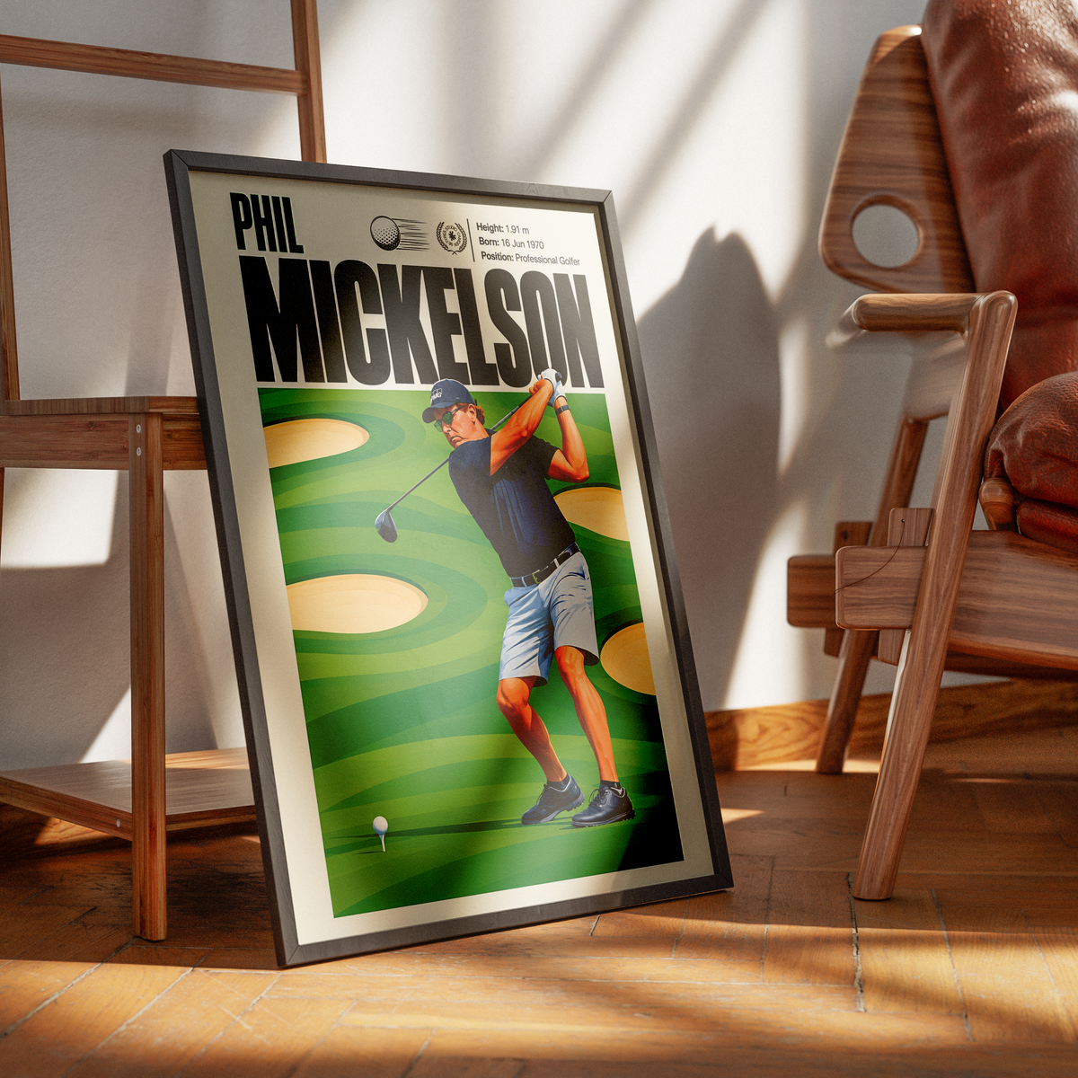 Phil Mickelson poster, American golf wall art print in a study - 98types