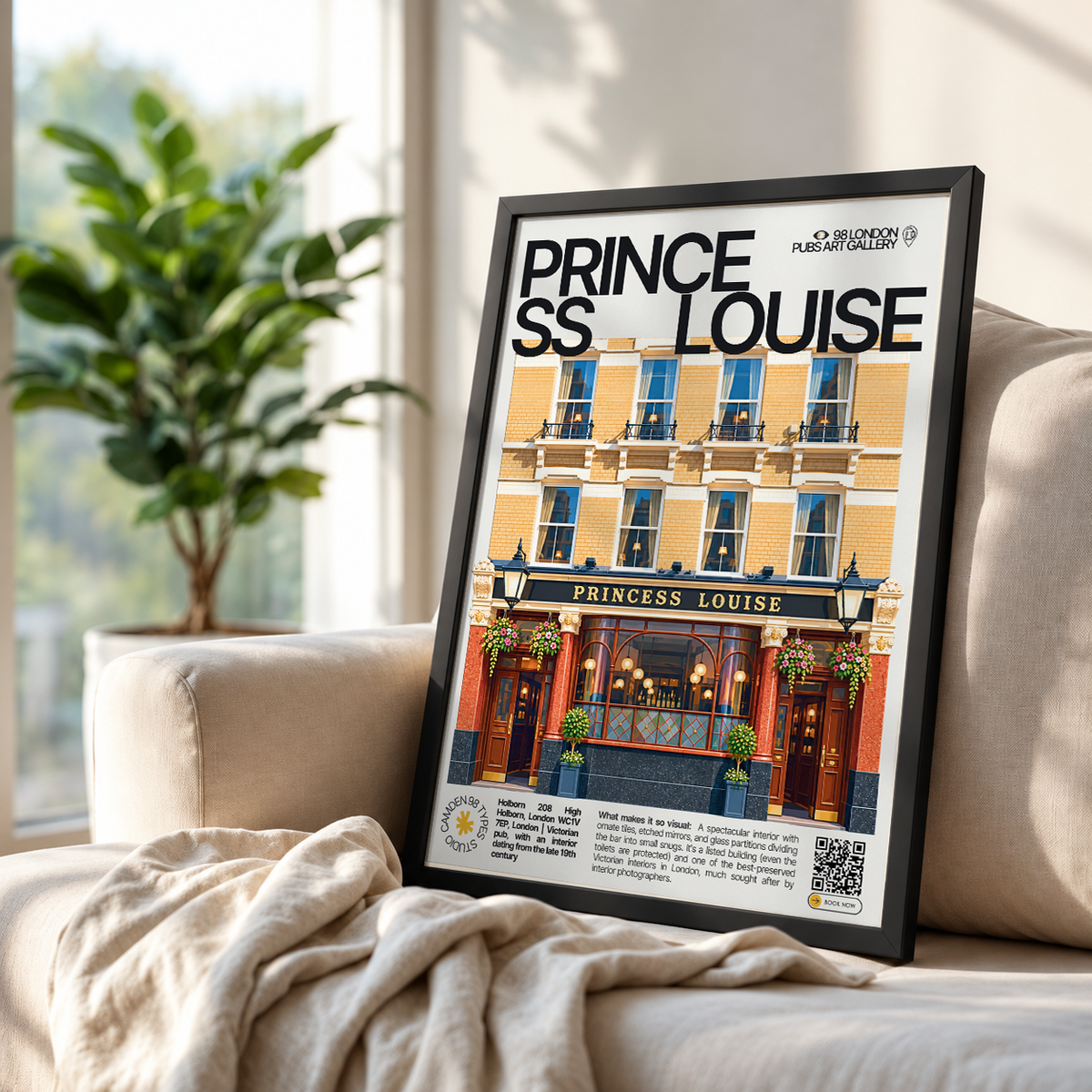 Princess Louise poster, Holborn, London: ornate Victorian tiled pub interior with etched mirrors - 98 London Pubs Art Gallery by 98 Types