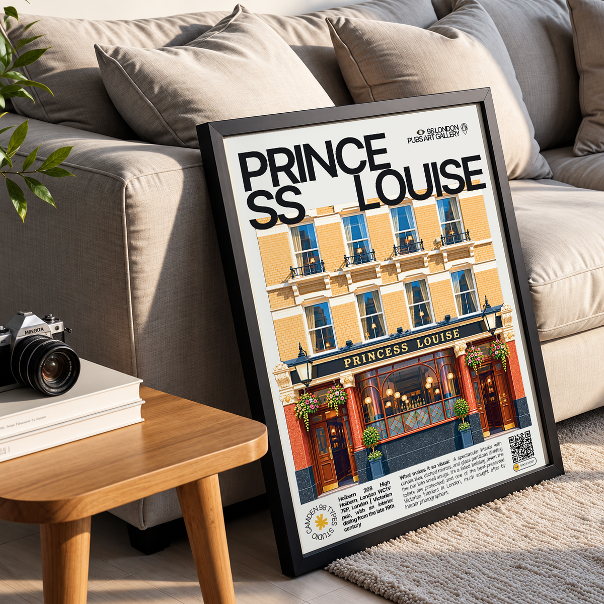 Princess Louise poster, Holborn, London: ornate Victorian tiled pub interior with etched mirrors - 98 London Pubs Art Gallery by 98 Types