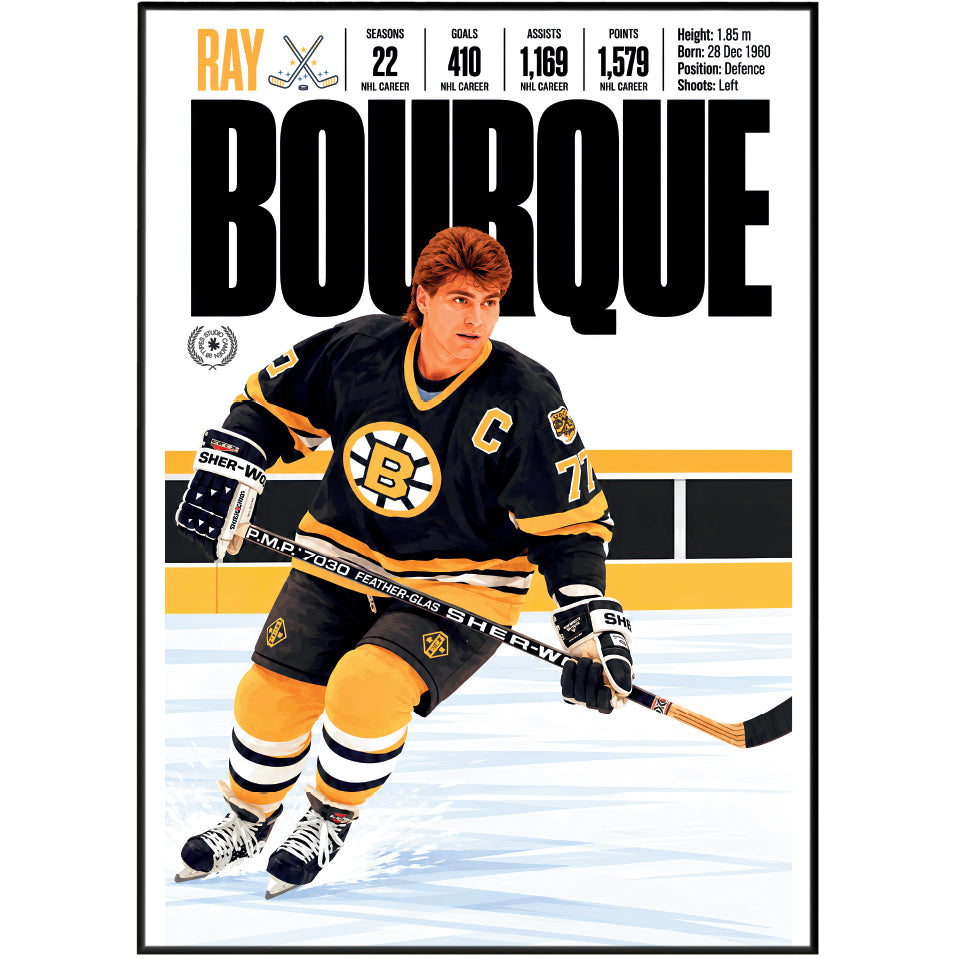Ray Bourque poster, Boston Bruins NHL ice hockey wall art print in a games room - 98types