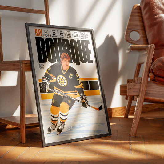Ray Bourque poster, Boston Bruins NHL ice hockey wall art print in a games room - 98types