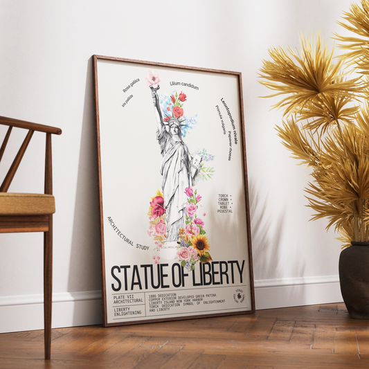 Statue of Liberty vintage botanical archive print UK — New York landmark wall art 260gsm printed in England Camden Market