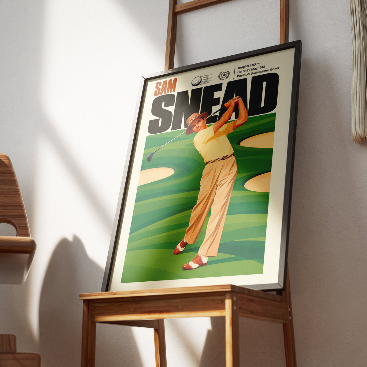 Sam Snead poster, American golf wall art print in a golf clubhouse - 98types