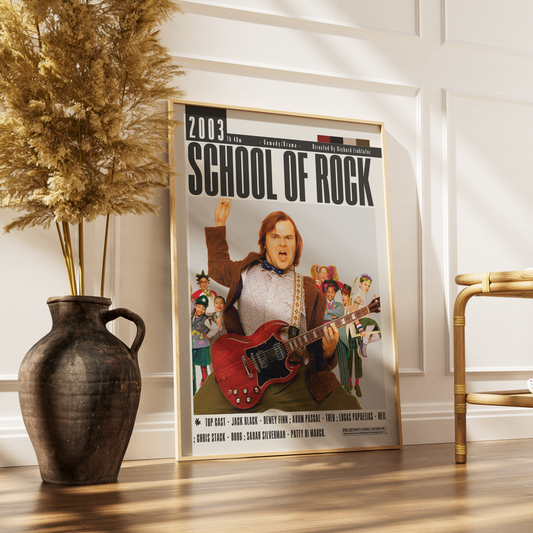 School of Rock 2003 comedy film poster — Jack Black Dewey Finn substitute teacher rock band wall art print UK