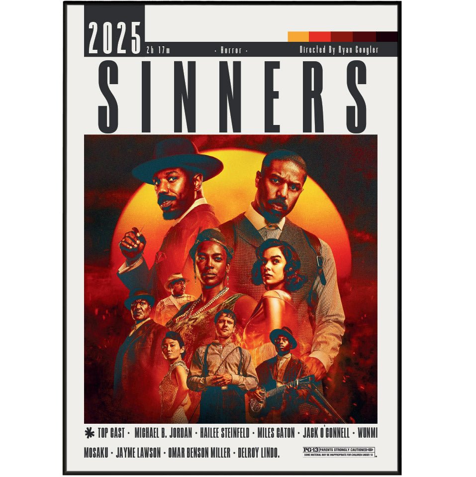 Sinners 2025 horror film poster β Ryan Coogler Michael B Jordan 1930s blues vampire wall art print UK