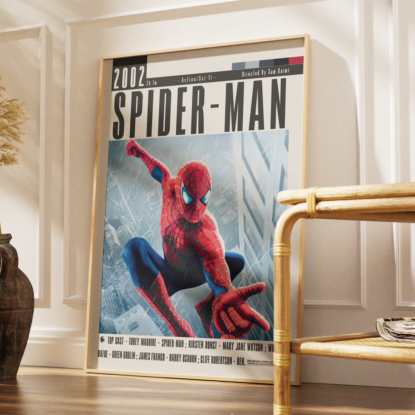 Spider-Man 2002 sci-fi film poster — Sam Raimi Peter Parker Tobey Maguire minimalist wall art print UK