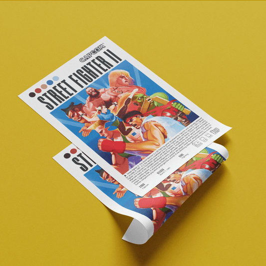 Street Fighter II 1991 retro arcade game poster — Capcom Ryu Ken Chun-Li Hadouken wall art print UK
- 98types