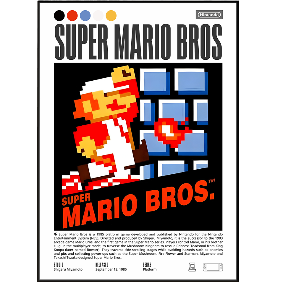 Super Mario Bros Game Poster | Nintendo Wall Art Print UK - 98 Types ...