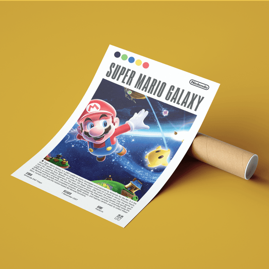 Super Mario Galaxy 2007 game poster — Nintendo Mario Rosalina Lumas Wii space platformer wall art print UK - 98types