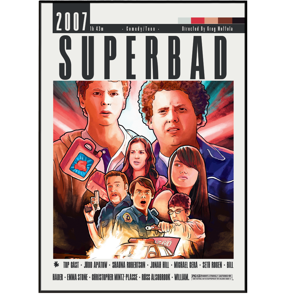 Superbad 2007 comedy film poster — Seth Evan McLovin coming of age comedy wall art print UK