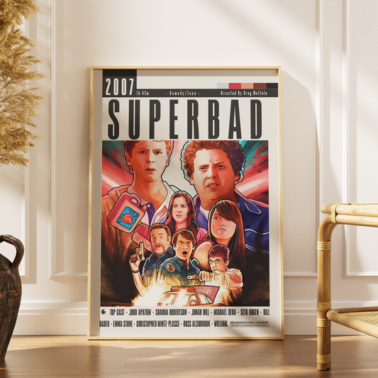Superbad 2007 comedy film poster — Seth Evan McLovin coming of age comedy wall art print UK
