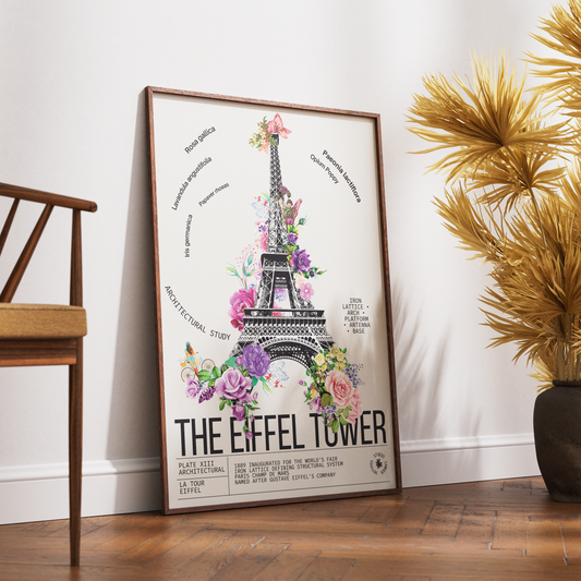 Eiffel Tower vintage botanical archive print UK — La Tour Eiffel Paris landmark wall art 260gsm printed in England Camden Market
