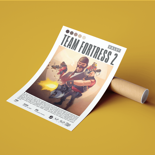 Team Fortress 2 2007 game poster — Valve RED BLU nine classes cartoon team shooter wall art print UK - 98types