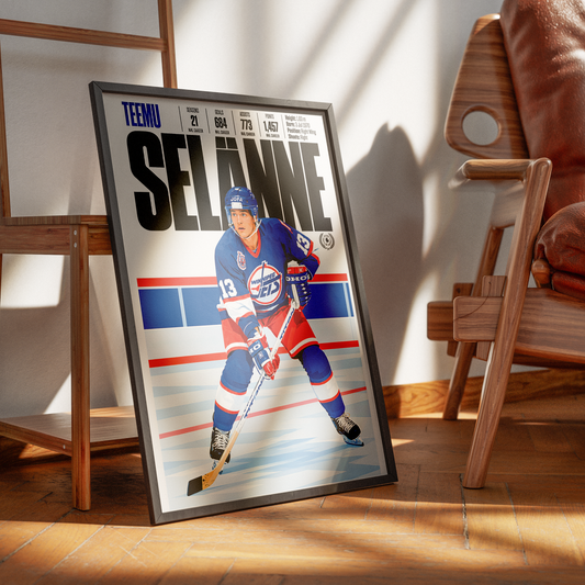 Teemu Selänne poster, Anaheim Ducks NHL ice hockey wall art print in a sports bar - 98types