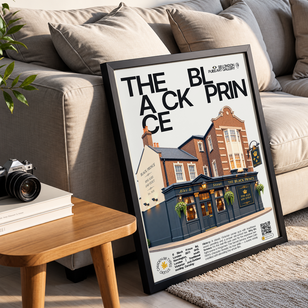 The Black Prince poster, Kennington, London: traditional Victorian pub facade in Kennington - 98 London Pubs Art Gallery by 98 Types