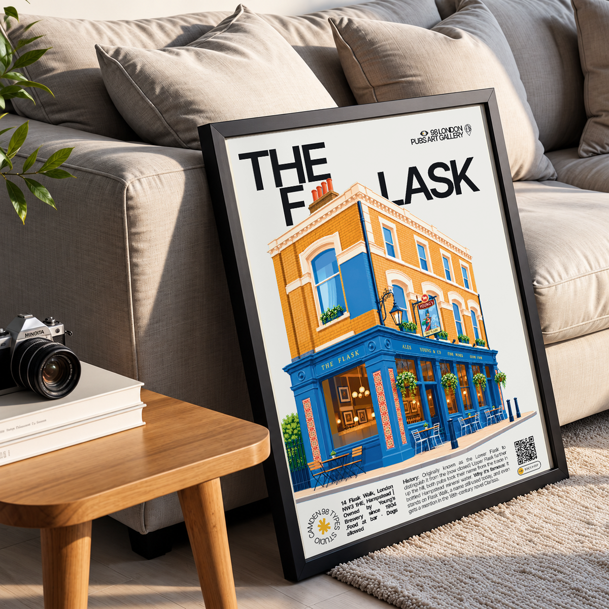 The Flask poster print Hampstead, London | narrow pedestrian lane with hanging pub sign