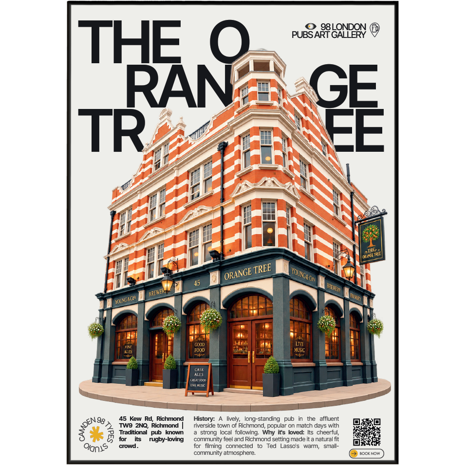 The Orange Tree poster, Richmond, London: traditional Richmond pub facade - 98 London Pubs Art Gallery by 98 Types