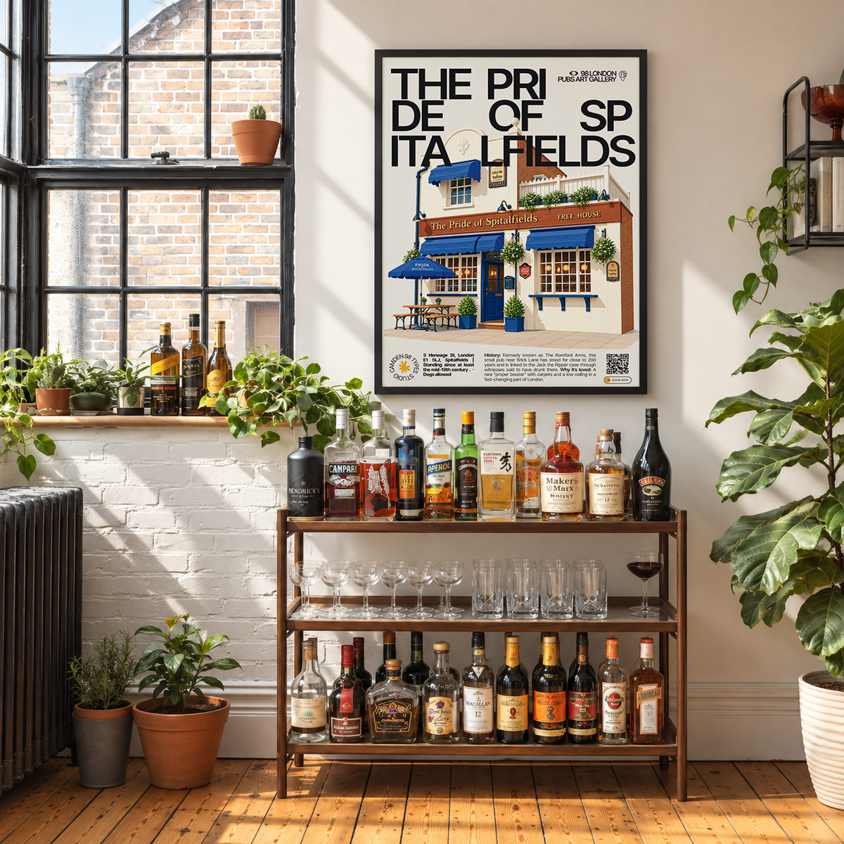 The Pride of Spitalfields poster, Spitalfields, London: small traditional pub facade near Brick Lane - 98 London Pubs Art Gallery by 98 Types