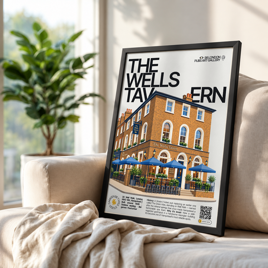 The Wells Tavern poster print — Hampstead, London | Georgian grey-brick facade with sash windows