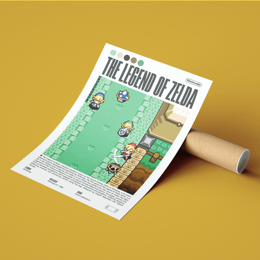 The Legend of Zelda 1986 retro game poster — Nintendo Link Hyrule Triforce adventure wall art print UK - 98types