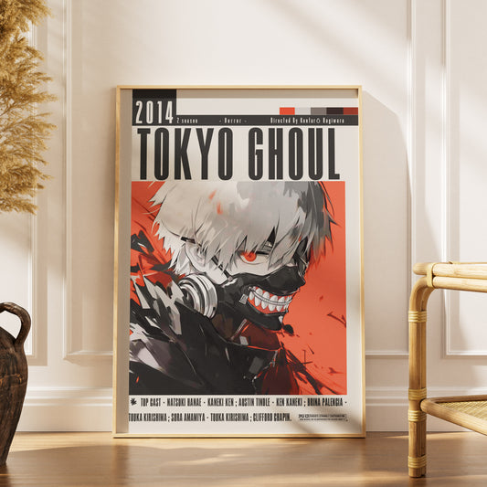 Tokyo Ghoul 2014 anime poster — Ken Kaneki half-ghoul dark fantasy wall art print UK