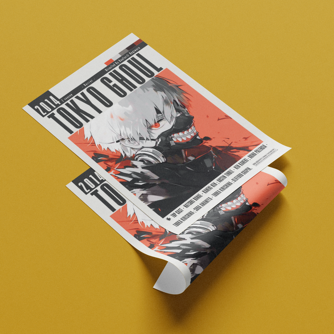 Tokyo Ghoul 2014 anime poster — Ken Kaneki half-ghoul dark fantasy wall art print UK