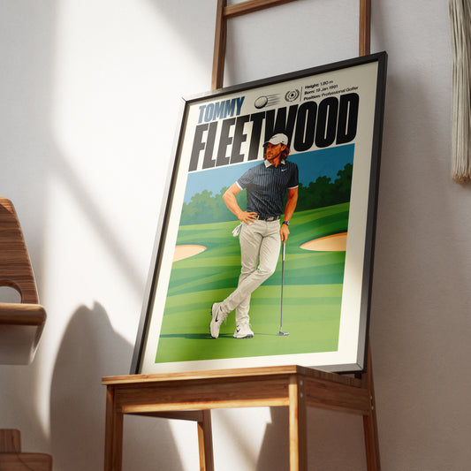 Tommy Fleetwood poster, British golf wall art print in a golf clubhouse - 98types
