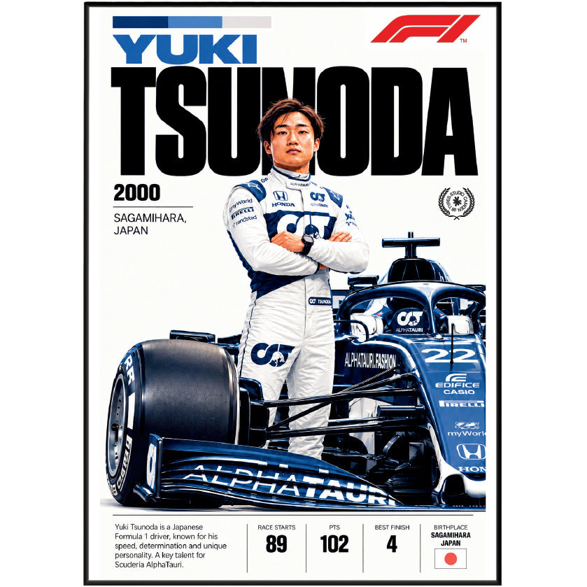 Yuki Tsunoda Japanese Formula 1 driver poster – F1 wall art by 98types