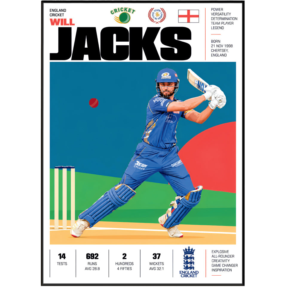 Will Jacks cricket poster wall art print by 98types