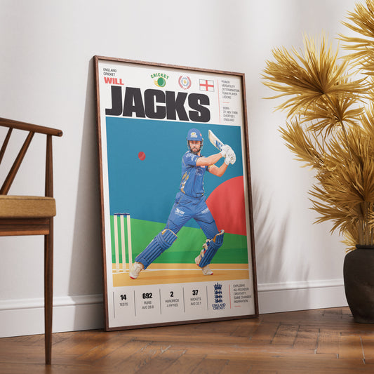 Will Jacks cricket poster wall art print by 98types
