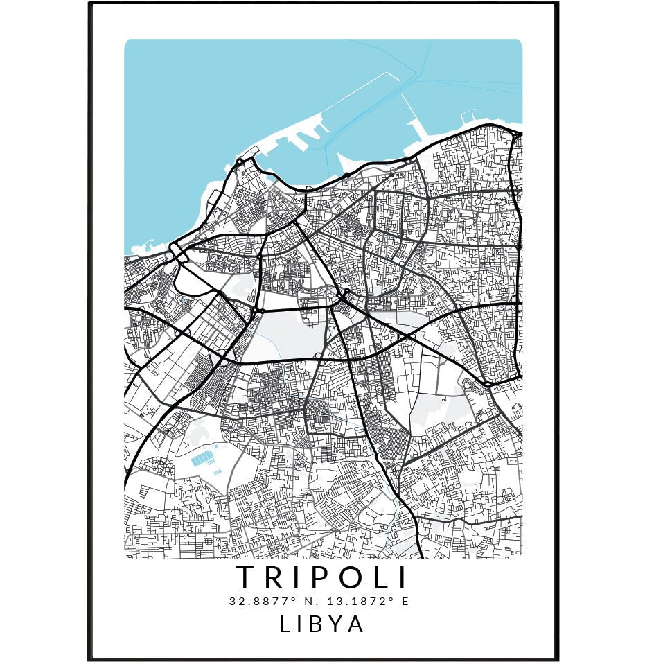 Tripoli Libya Map Print - 98types