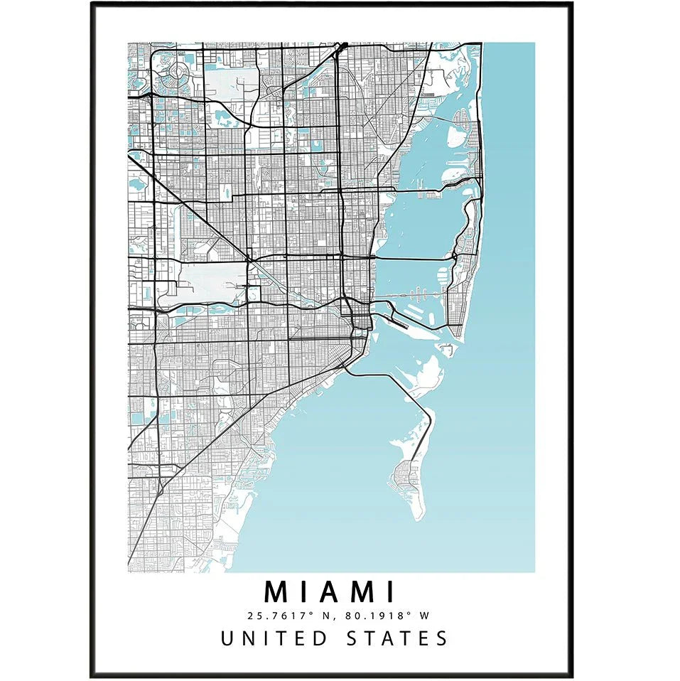 Miami City Street Map Florida Poster - 98types