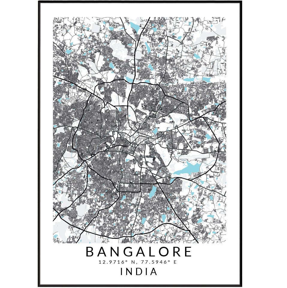 Bangalore India Map Print - 98types