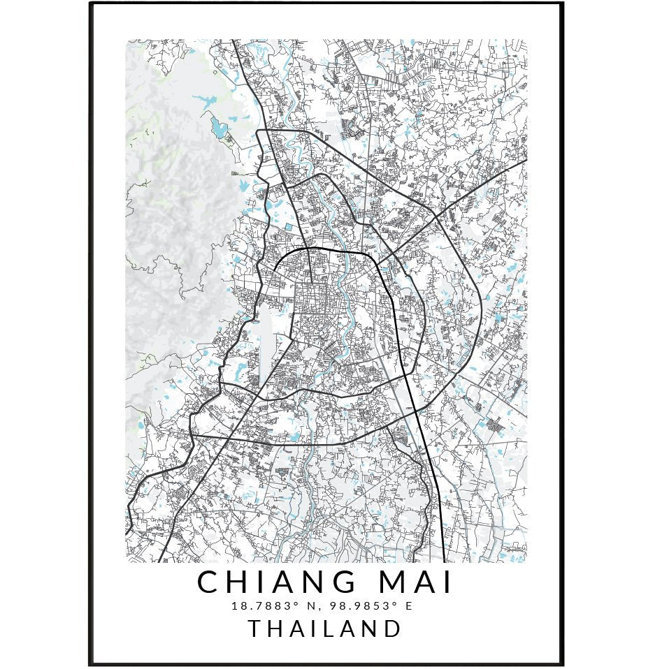 Chiang Mai Thailand Map Print - 98types