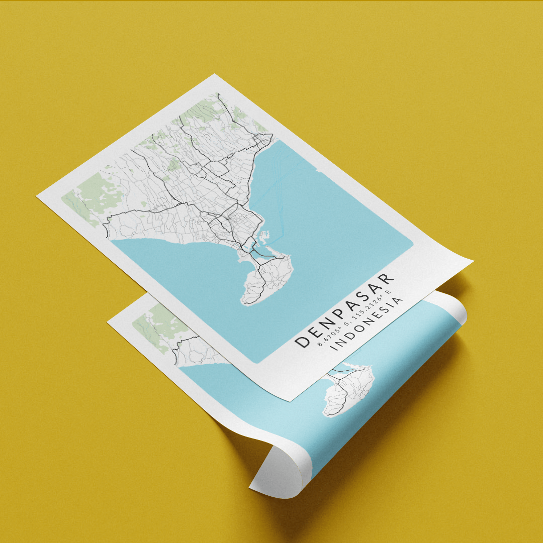 Denpasar Indonesia Map Print - 98types