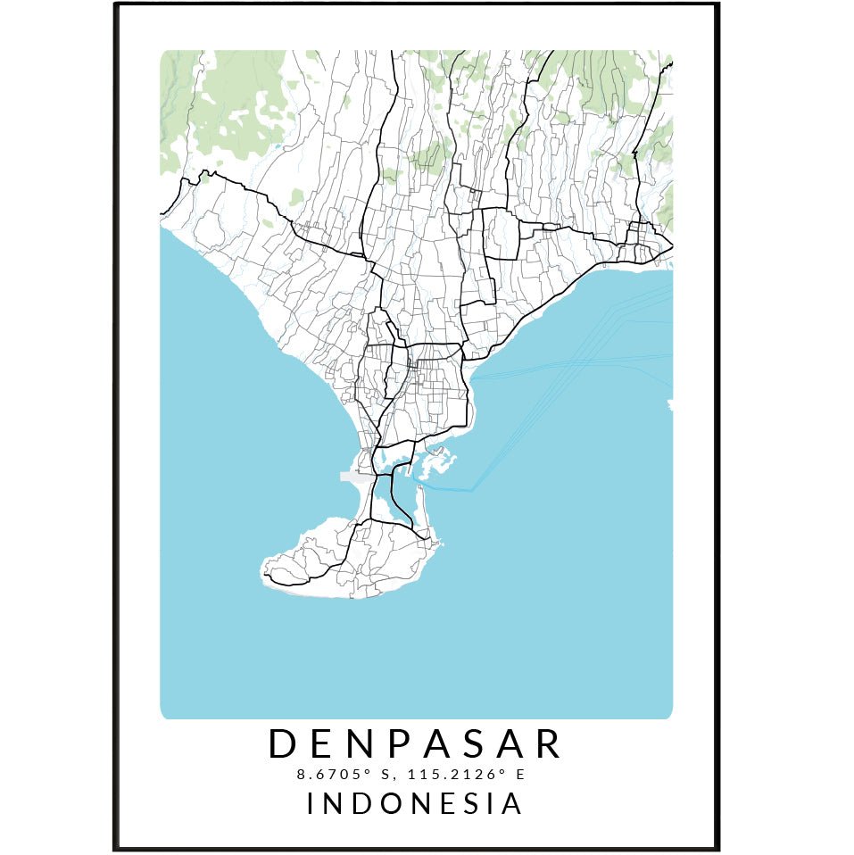 Denpasar Indonesia Map Print - 98types