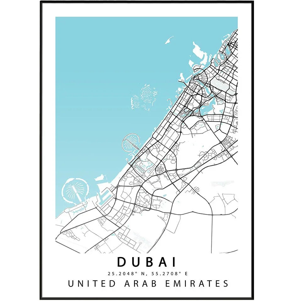 Dubai City Street Map Print - 98types