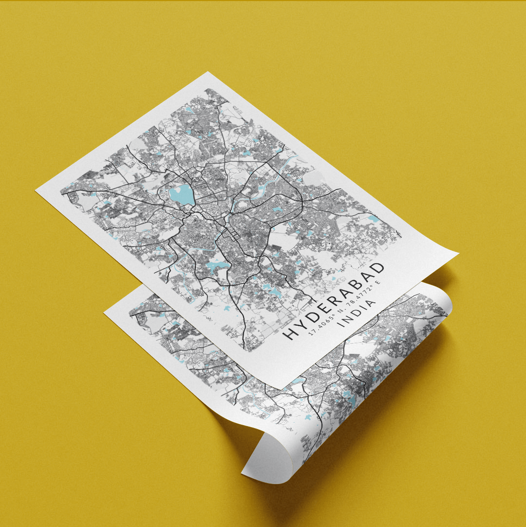 Hyderabad India Map Print - 98types