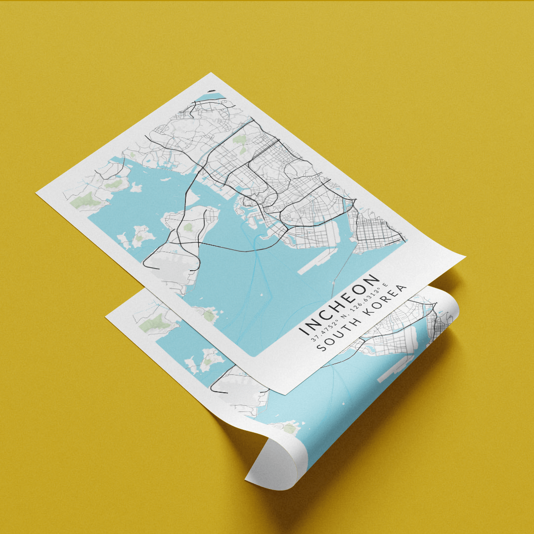 Incheon South Korea Map Print - 98types