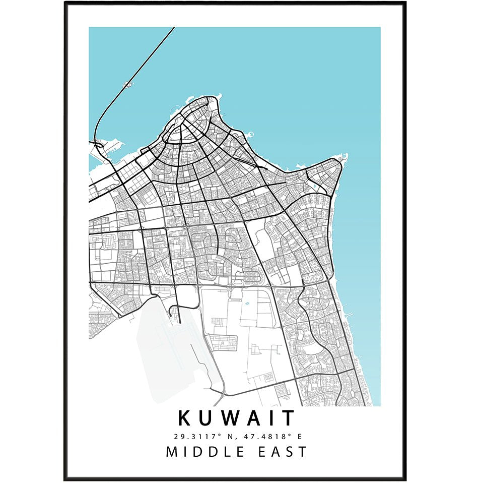 Kuwait City Street Map Print - 98types