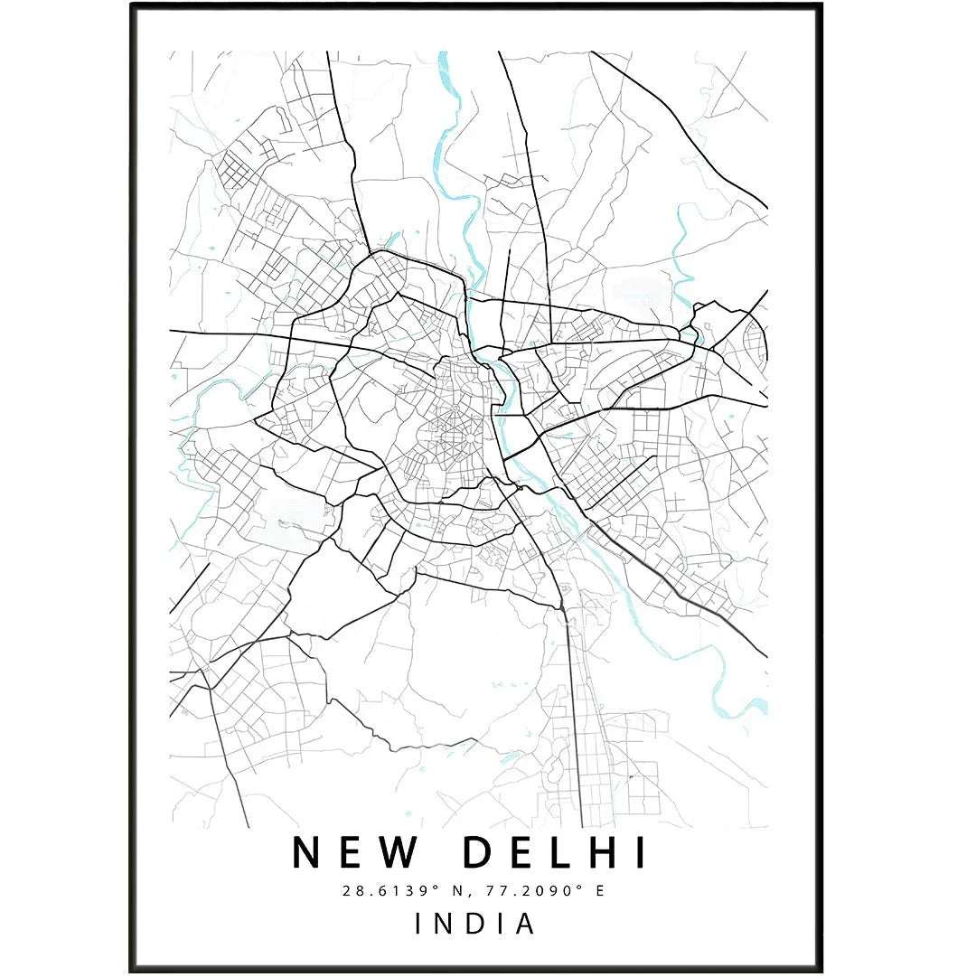 New Delhi City Street Map Print | India Art Poster - 98types
