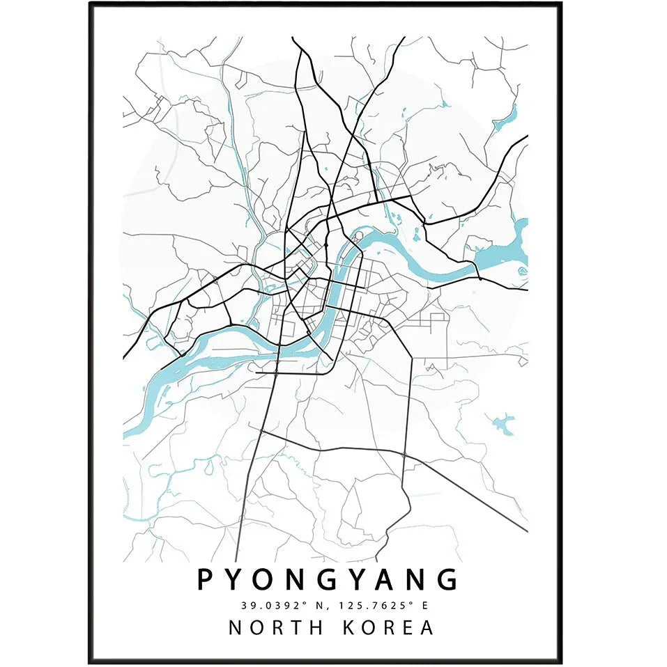Pyongyang North Korea Map Poster - 98types