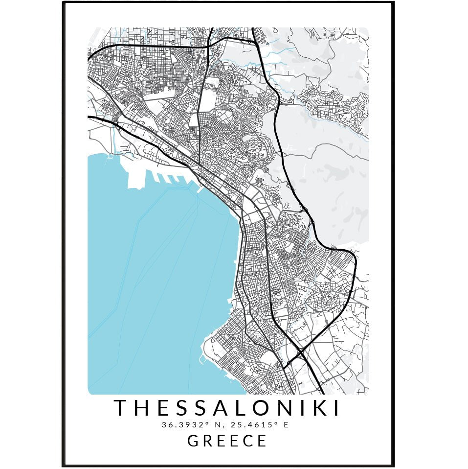 Thessaloniki Greece Map Print - 98types