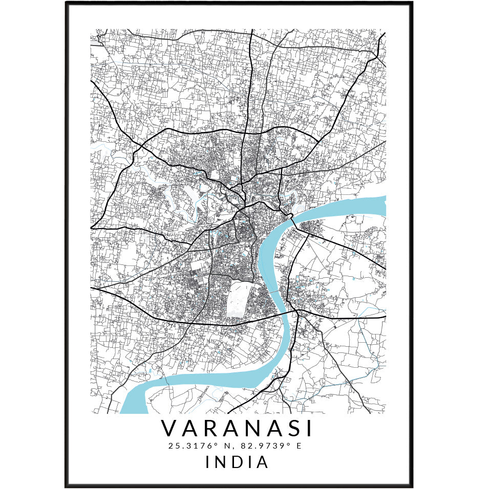 Varanasi India Map Print - 98types