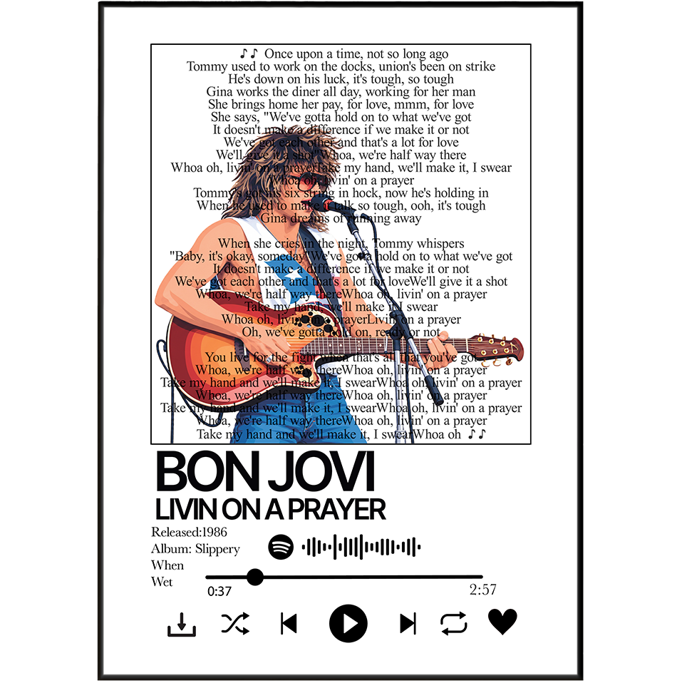 Bon Jovi Livin' on a Prayer song lyric print poster UK – 98types