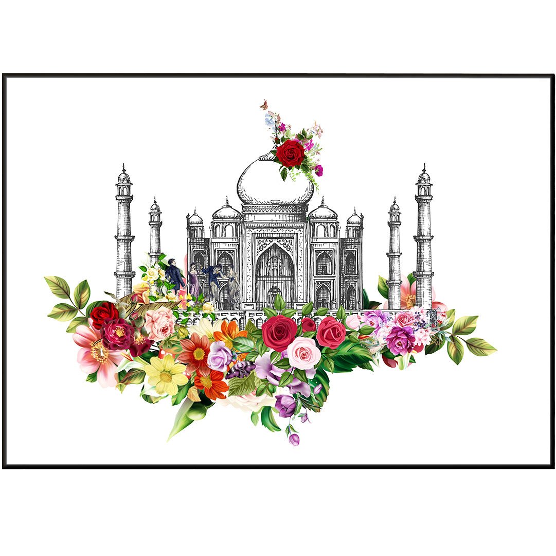 Taj Mahal Flowers Poster - 98types