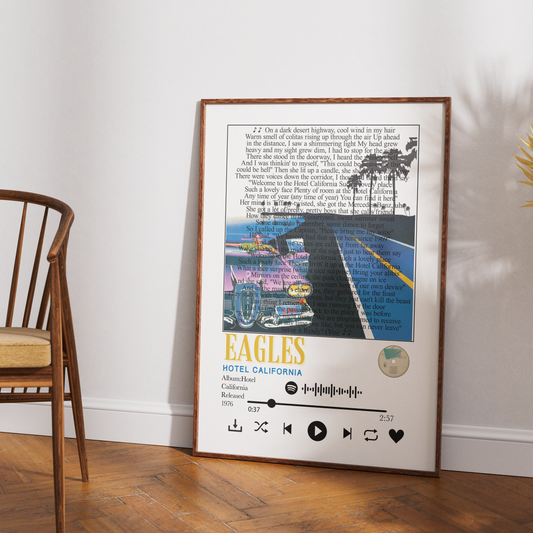 Eagles Hotel California song lyric print wall art UK classic rock poster