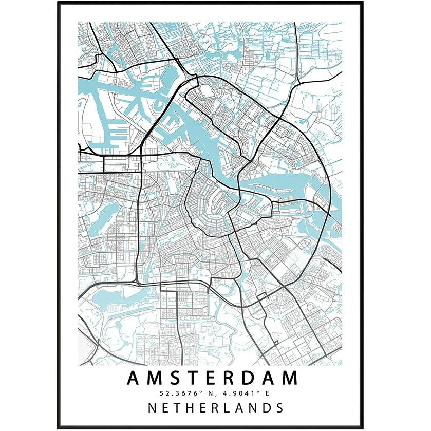 Amsterdam City Map Print - Netherlands Street Map Wall Art Poster UK by 98types