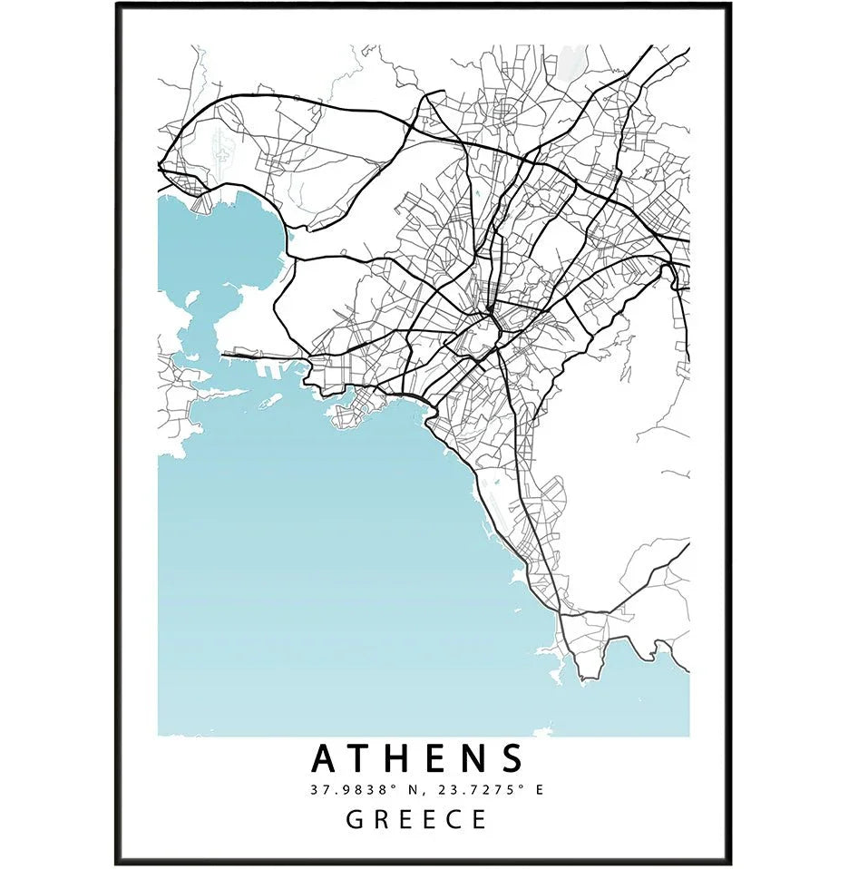 Athens City Map Print - Greece Street Map Wall Art Poster UK by 98types
